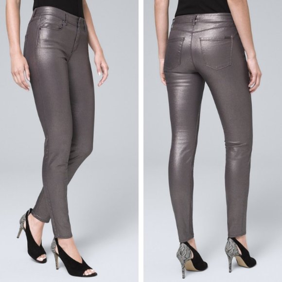 White House Black Market Denim - White House Black Market Mid-Rise Metallic Skinny Ankle Jeans